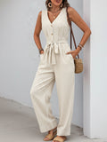 Striped V-Neck Sleeveless Jumpsuit