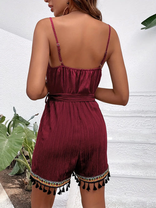 Burgundy Tassel Jumpsuit