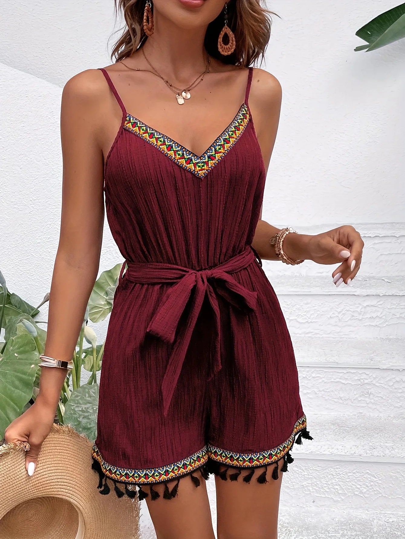 Burgundy Tassel Jumpsuit