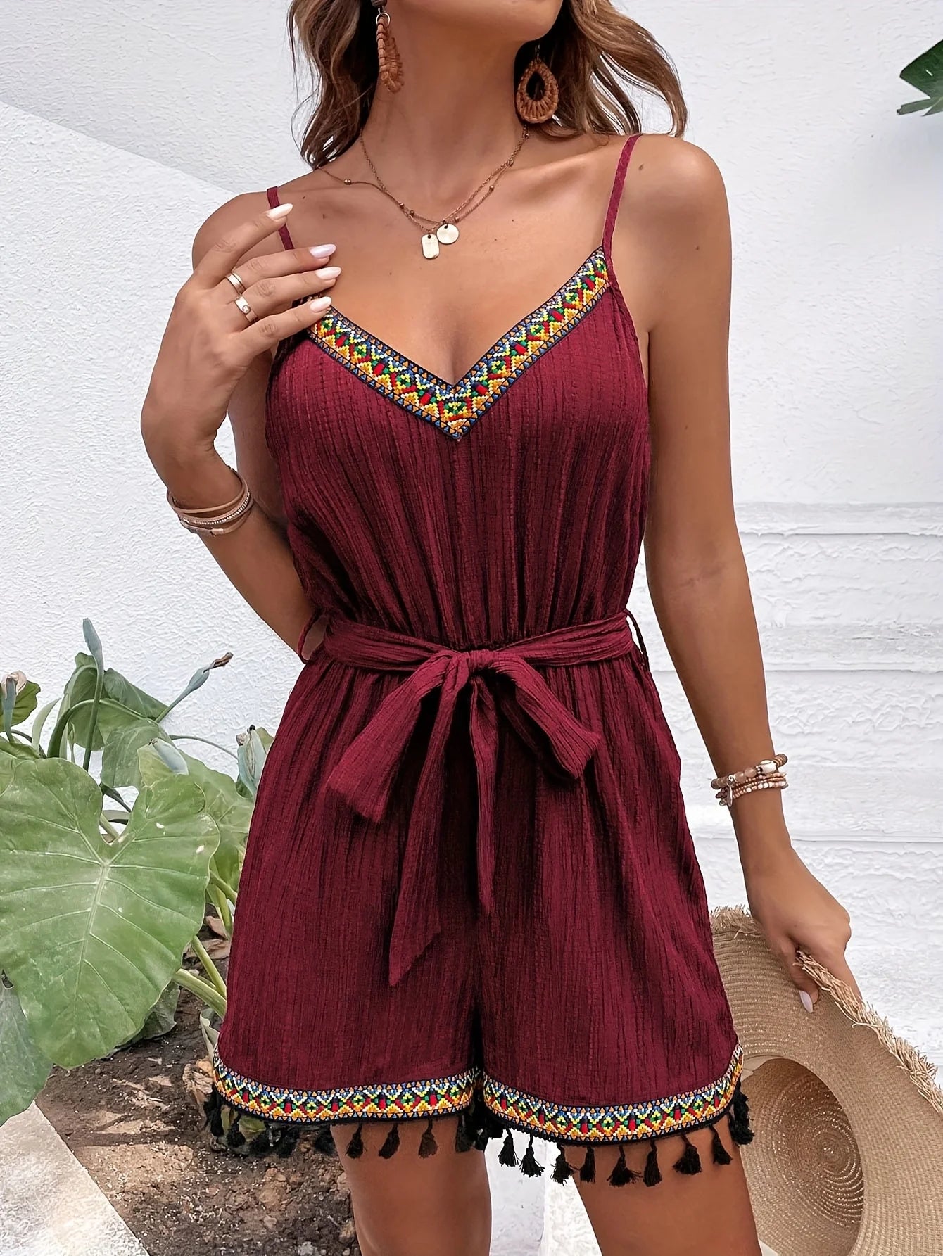 Burgundy Tassel Jumpsuit