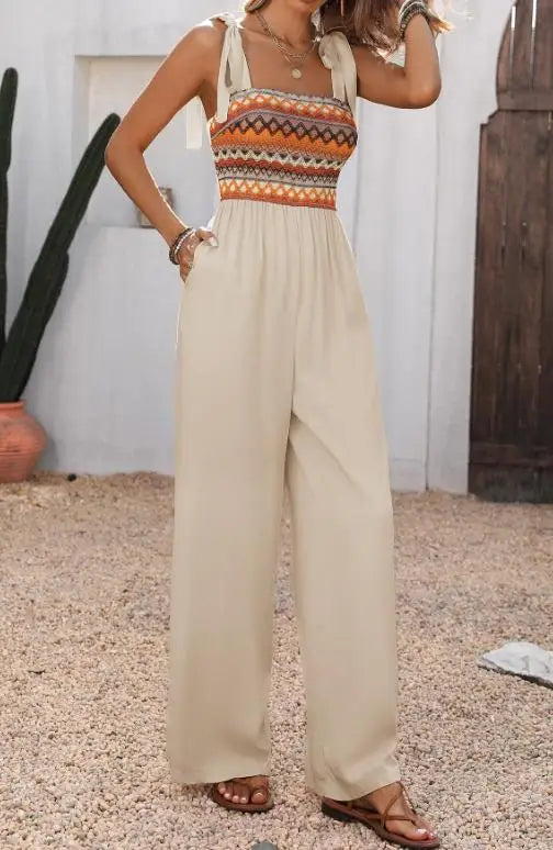 Striped Patchwork Wide Leg Jumpsuit